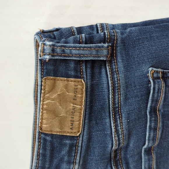 AEO Next Level Stretch Super Hi-Rise Jegging Mom Jeans 4 X-Long Blue Pockets - Picture 15 of 16